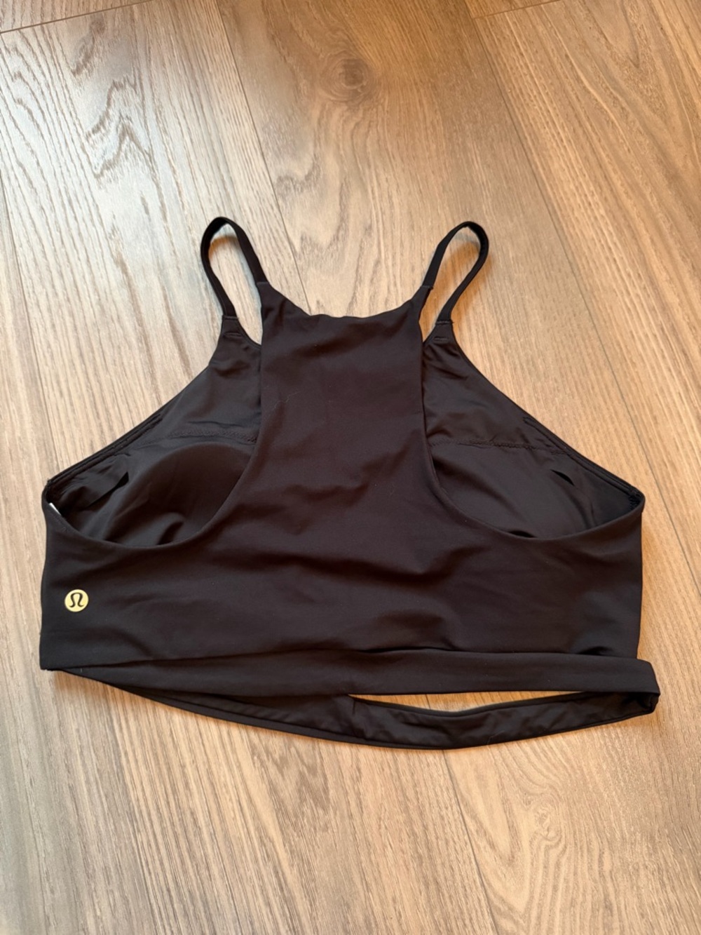 Lululemon Black Racerback Sports Bra Cutout Back Athletic Top High Neck | Large